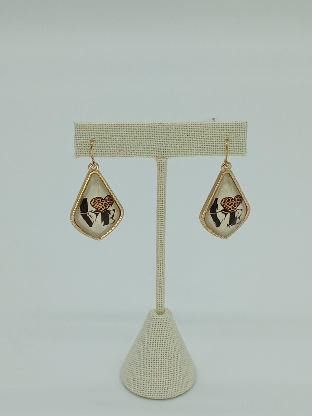 Gold-Tone Beige 'LOVE' Drop Earrings